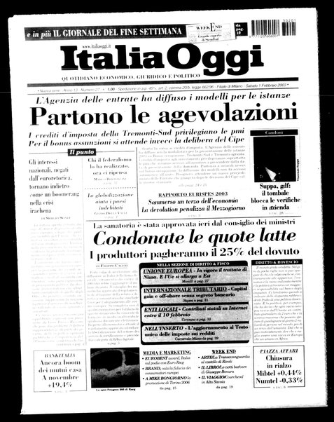 Italia oggi : quotidiano di economia finanza e politica